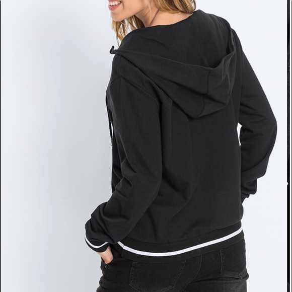 Lace Up Black Hoodie - Picture 2 of 5